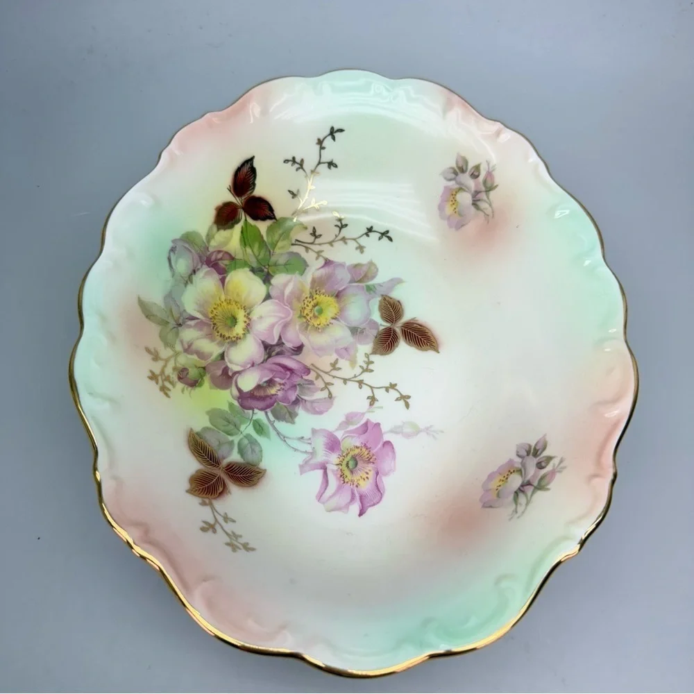 Vintage Schumann Arzberg Germany  Wild Rose Gilded Porcelain Serving Bowl